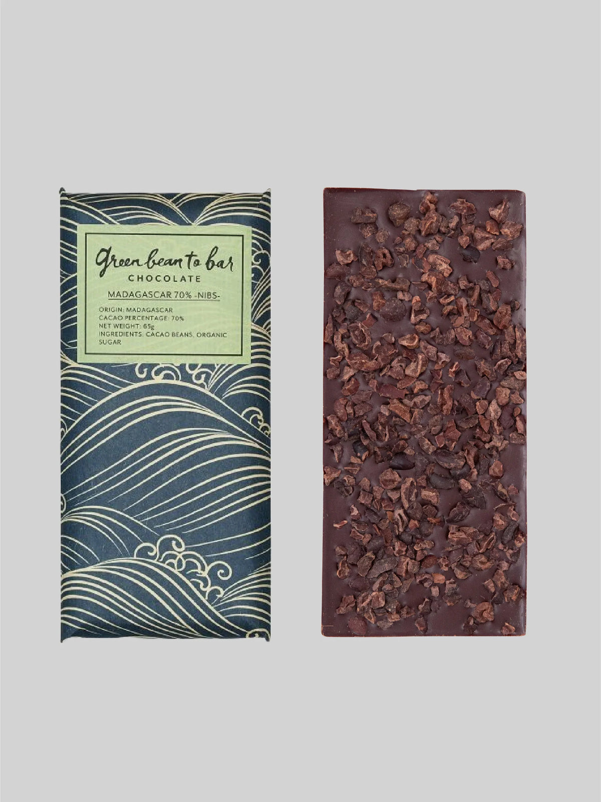 green bean to bar Chocolate Bar - MADAGASCAR 70% -NIBS-