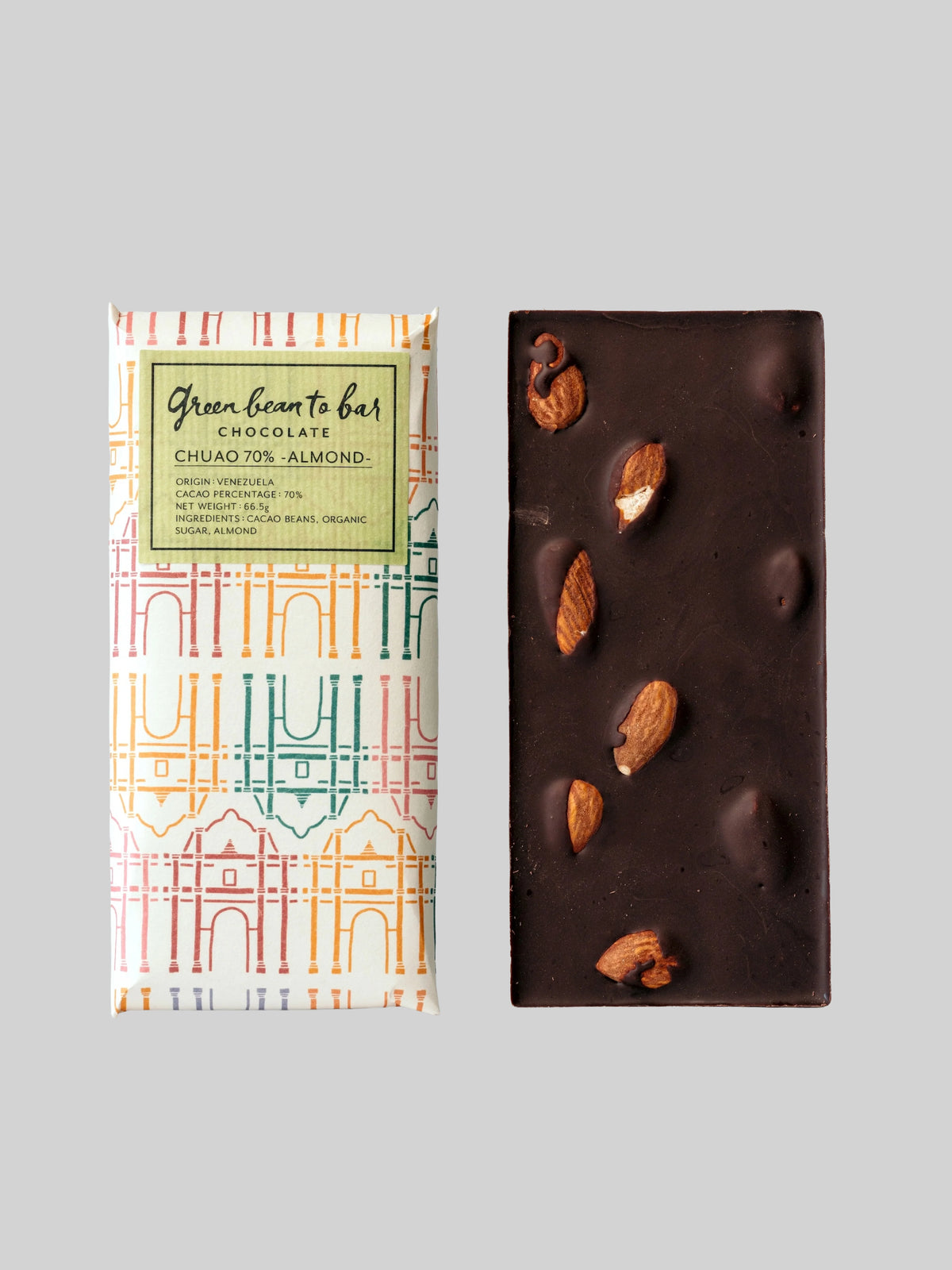 green bean to bar Chocolate Bar - CHUAO 70% -ALMOND-